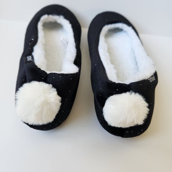 Totes Ballet Slippers Black Sparkles Faux Fur Bunny Cozycore Sleepwear Comfy L - Picture 6 of 12